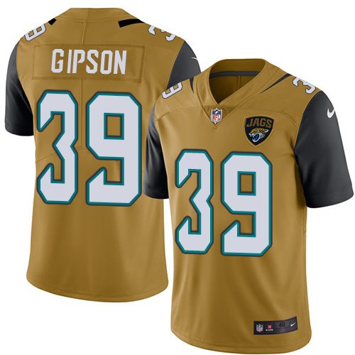 Men's Elite Tashaun Gipson Nike Jersey Gold - #39 Rush NFL Jacksonville Jaguars